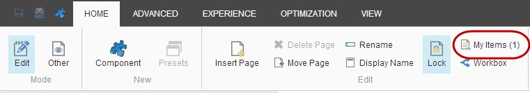 My Items on the Home tab in Experience Editor