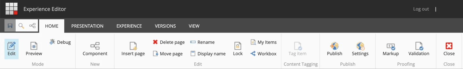 The Experience Editor ribbon