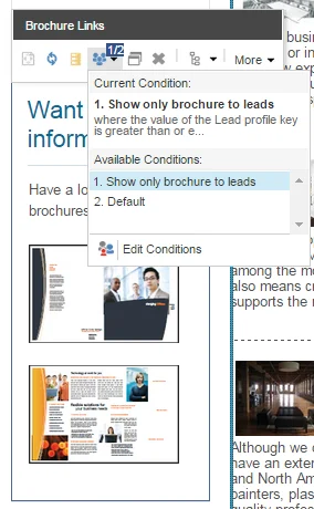 Selecting a condition in the floating toolbar to see the variant of the page