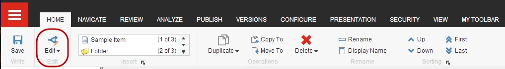 The Edit button on the Home tab The Edit button on the Home tab
