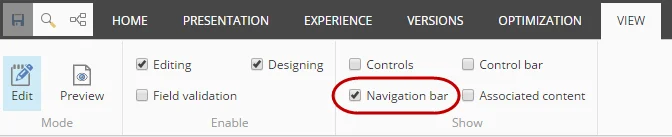 The Navigation bar option on the View tab