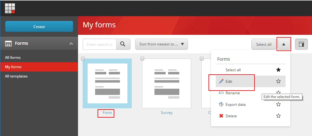 Click the drop-down arrow and click Edit.