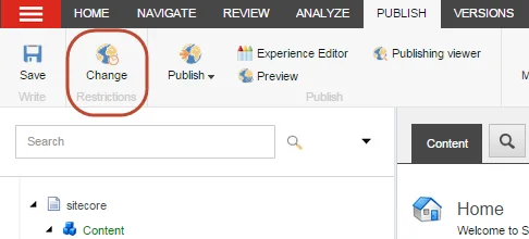 The Change icon on the Content Editor ribbon