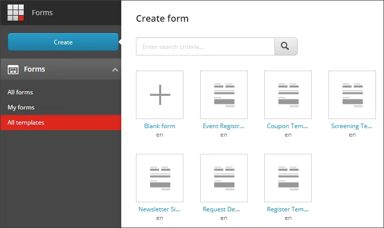 On the Forms dashboard, click blank form or click a form template.