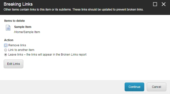 The Breaking Links dialog box The Breaking Links dialog box