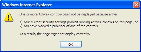 The Internet Explorer error message