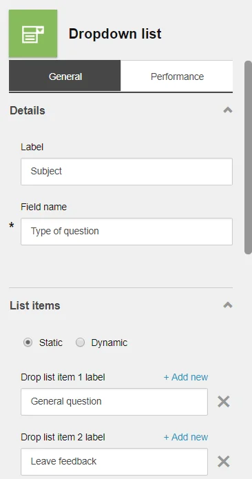 Dropdown list element