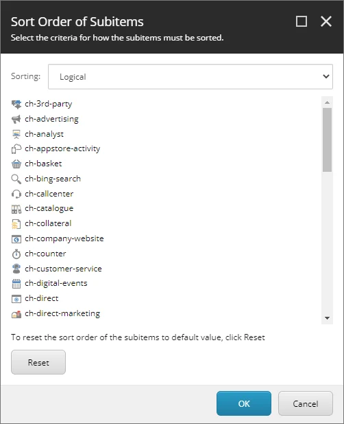 The sort order window