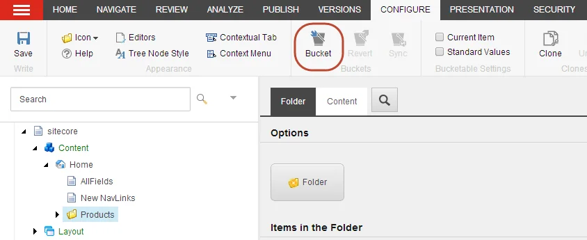 The Bucket button on the Configure tab The Bucket button on the Configure tab