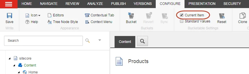 The Current item option on the Configure tab The Current item option on the Configure tab