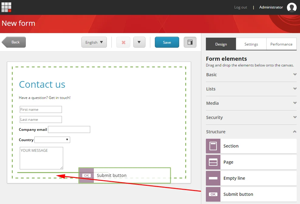 Add the submit button to the form.