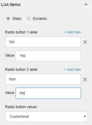 Customized radio button values.