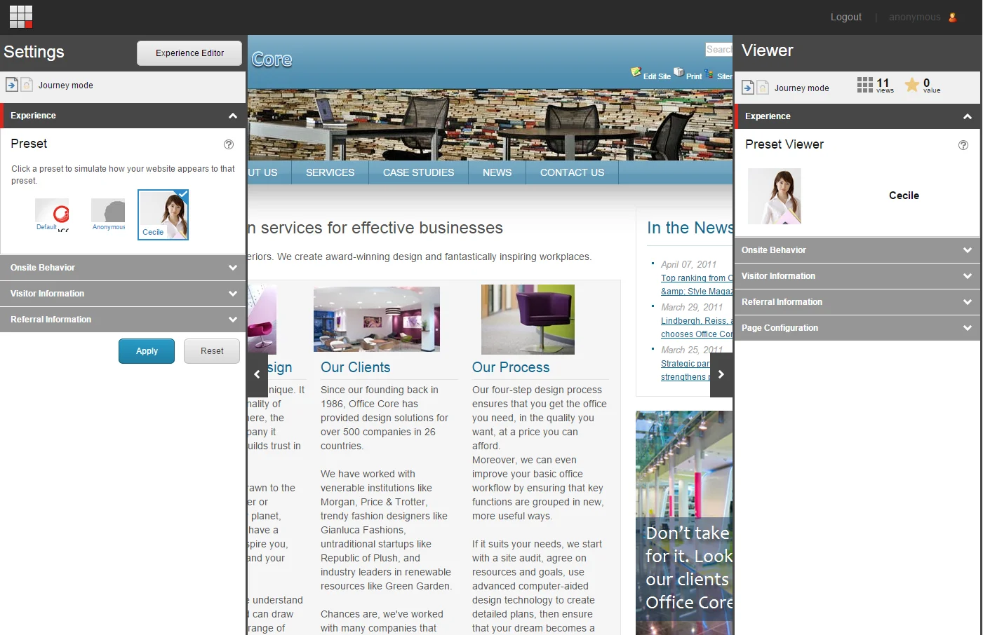 A website preview in Explore mode A website preview in Explore mode