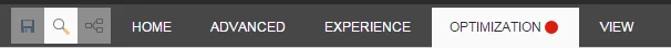 A red dot on the Optimization tab in the Experience Editor ribbon indicates there is an active test.
