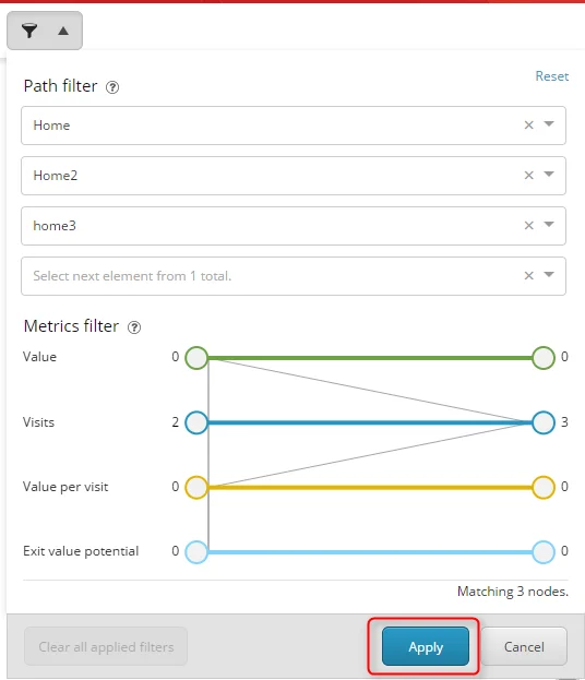 The Path filter and Metrics filter dialog box
