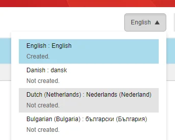 Language drop-down menu. Language drop-down menu.