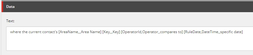 A screenshot of text input for a condition.