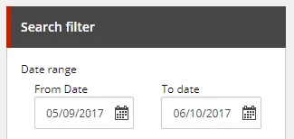The Date range fields in the Search filter dialog box