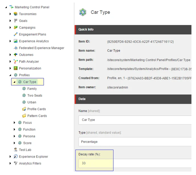 Marketing Control Panel with contact behavior profile example Marketing Control Panel with contact behavior profile example
