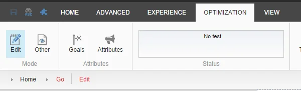 Optimization tab in the Experience Editor Optimization tab in the Experience Editor