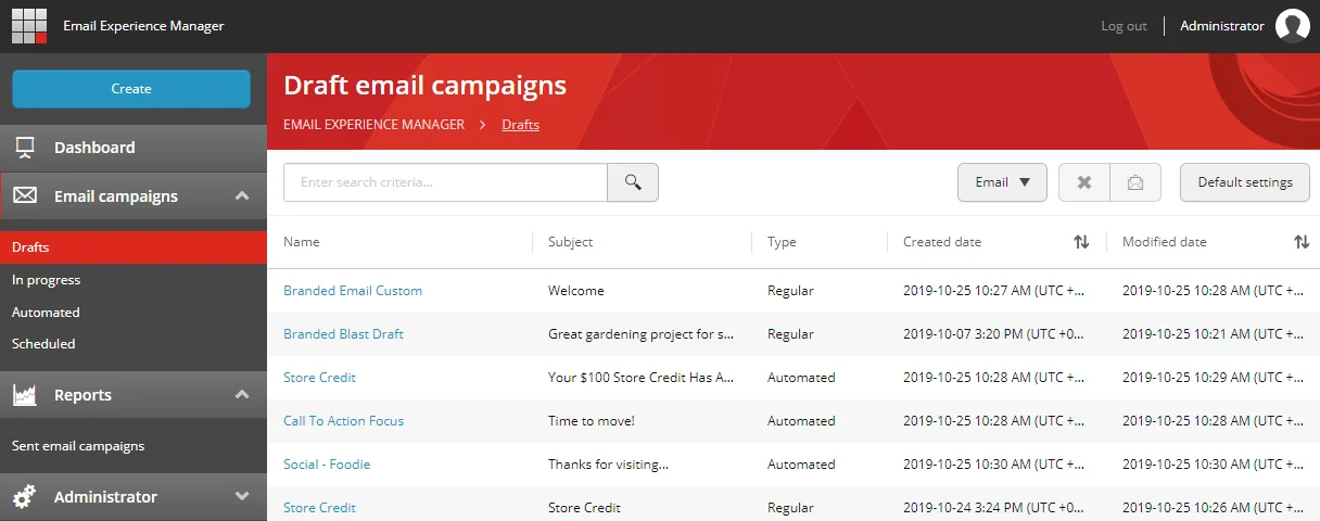 List of the email campaigns. List of the email campaigns.