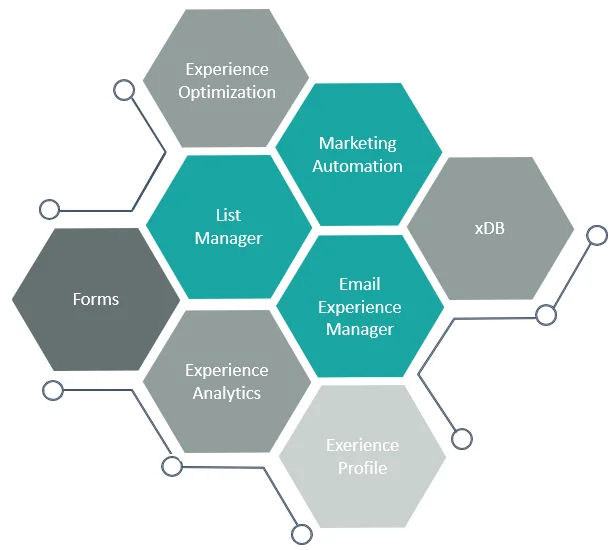 Illustration of the various components of the Sitecore platform.