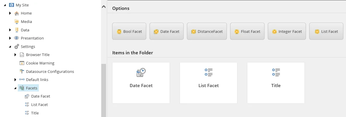 Add facets to your site. Add facets to your site.