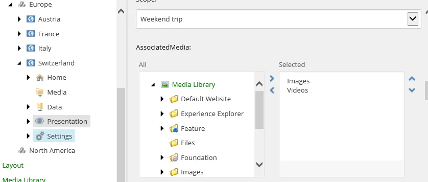 In the Associated Media field, add the media items that people can search on.