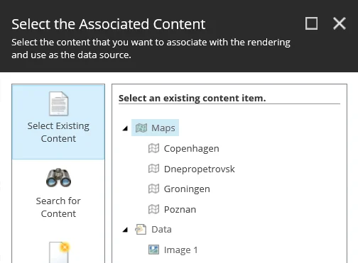 Select the Associated Content dialog box.